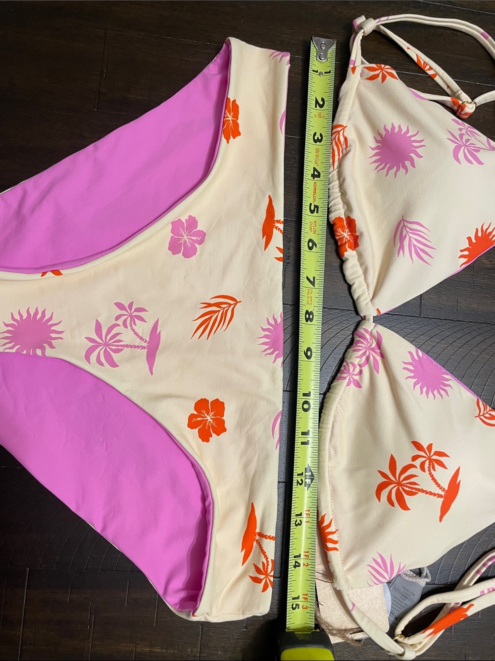 Cabana del Sol Reversible Bikini Large Tropical Floral Beaded Triangle Swimwear - Picture 6 of 7